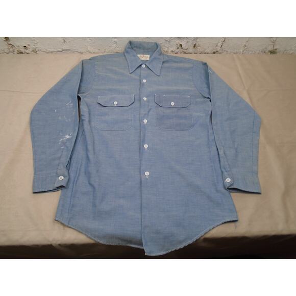 vintage KING KOLE work shirt CHAMBRAY lightweight denim L blue WESTERN cowboy - Picture 1 of 12